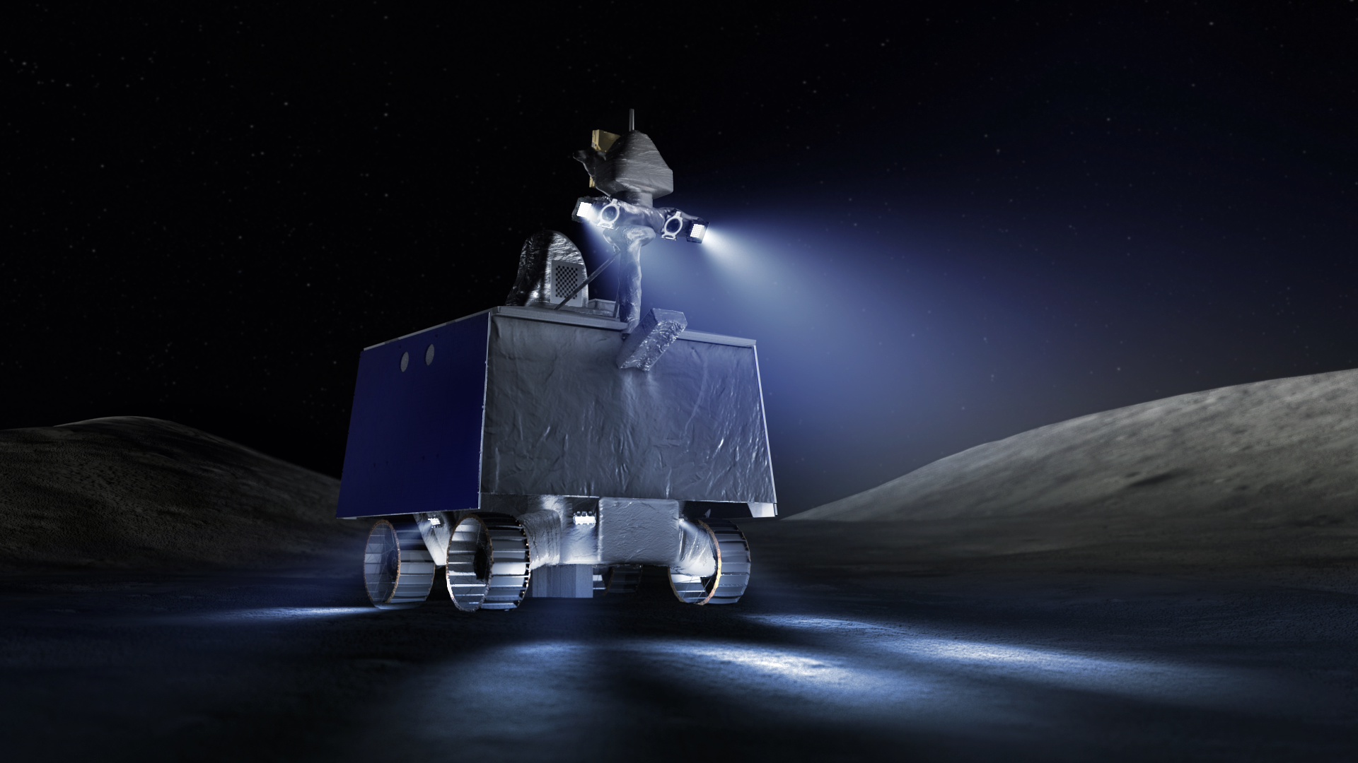Artist's rendition of the VIPER rover on the surface of the moon